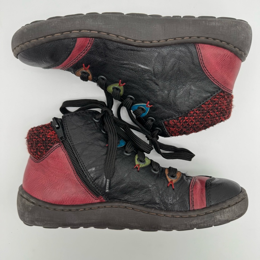 Rieker “Simona 30” Lace Up Leather Ankle Boot Black/Wine/Brandy Size EU 38/US 7 - Picture 7 of 14